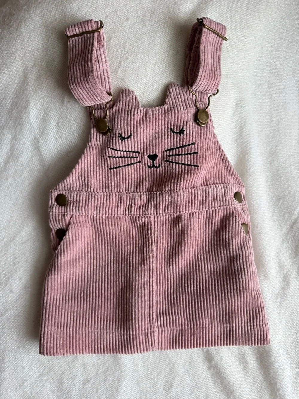 dip Pink Corduroy Cat Face Overall Dress